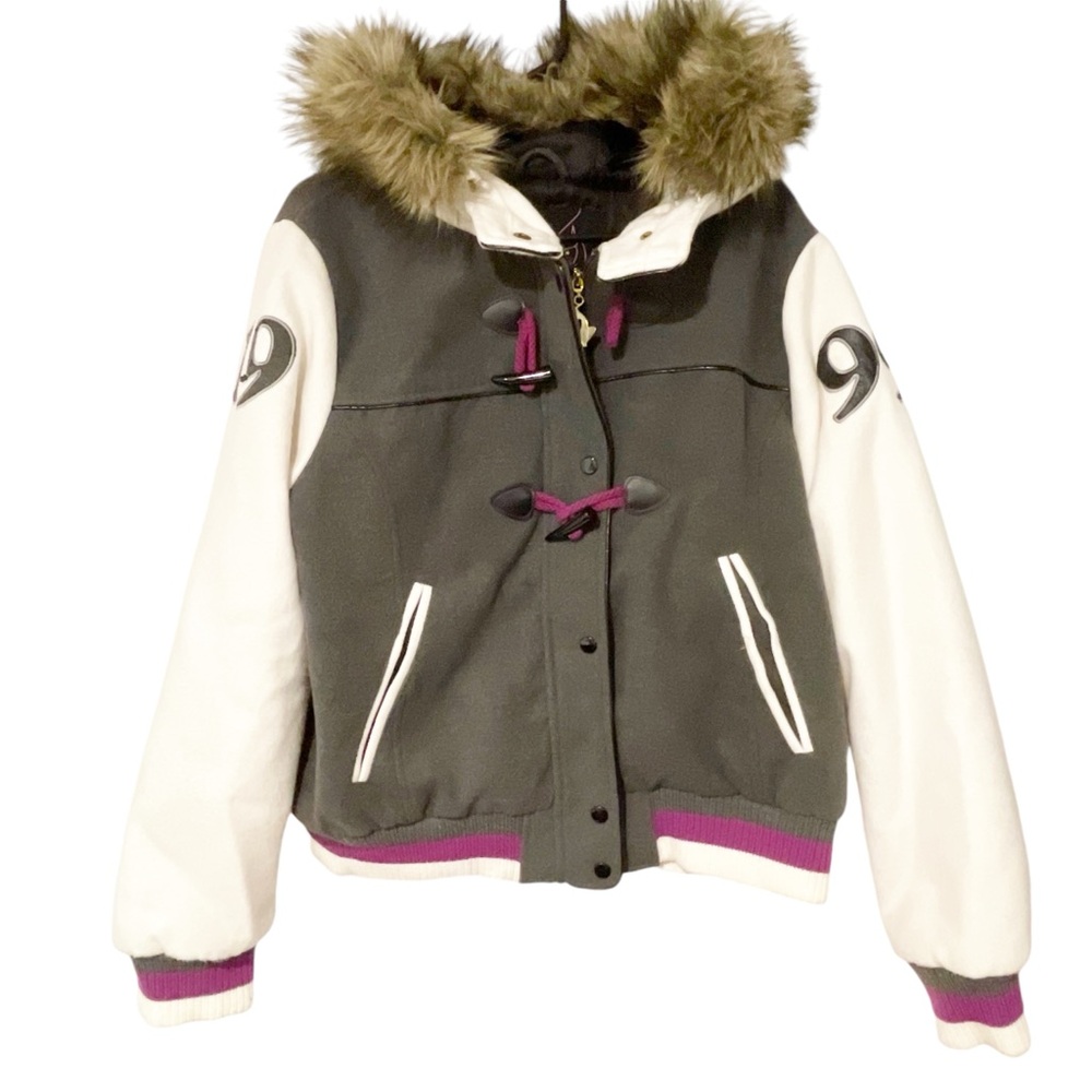 Baby Phat Vintage Hooded Jacket Womens 2X Gray White Full Zip 90s